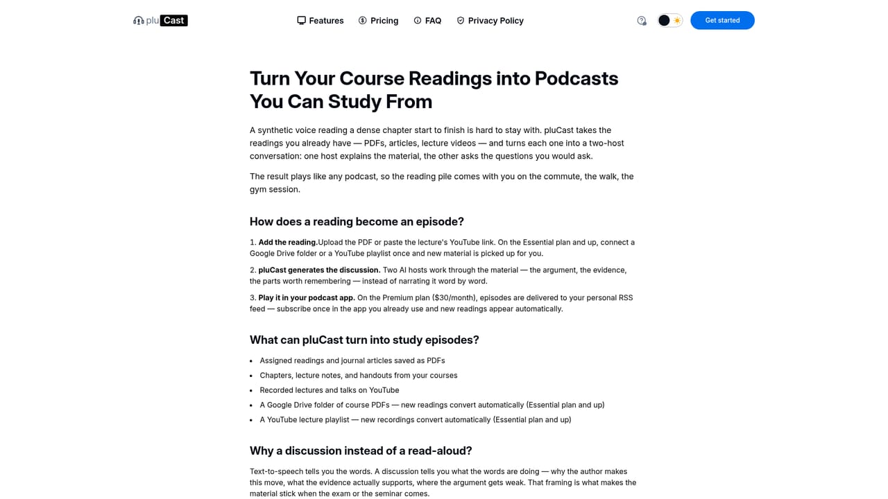 pluCast — Try a course reading set