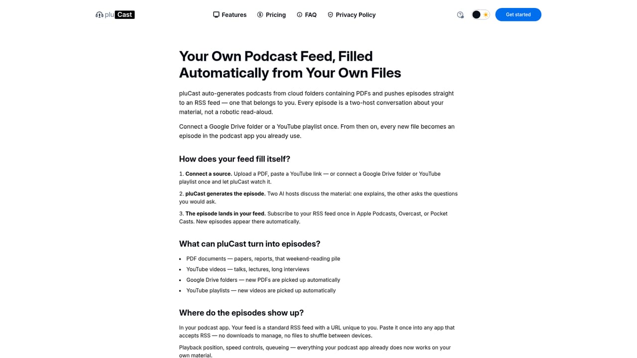 pluCast — Publish through your personal RSS feed