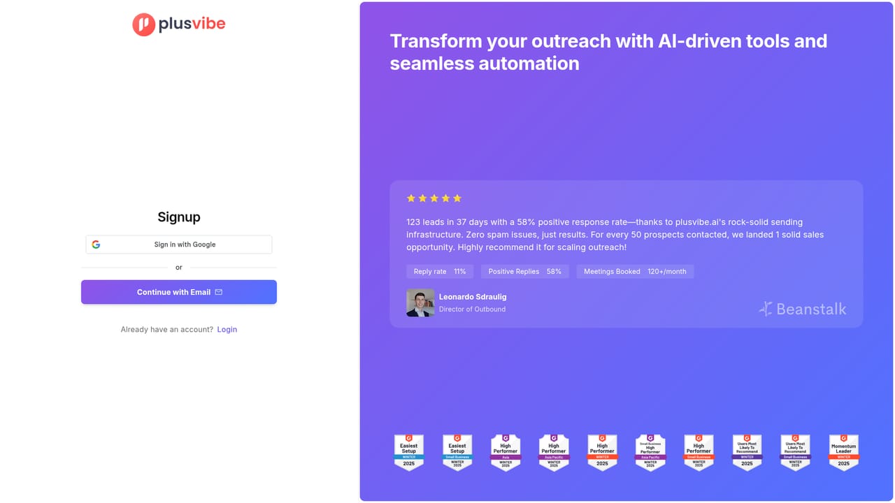 PlusVibe — Create your account and start the trial
