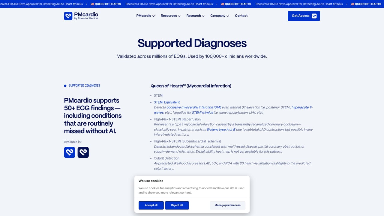 PMcardio — Check the supported findings list