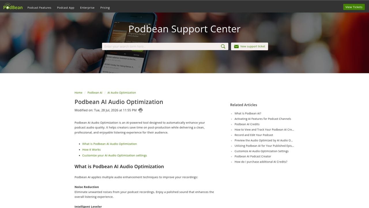 Podbean AI — Enable AI Audio Optimization when publishing