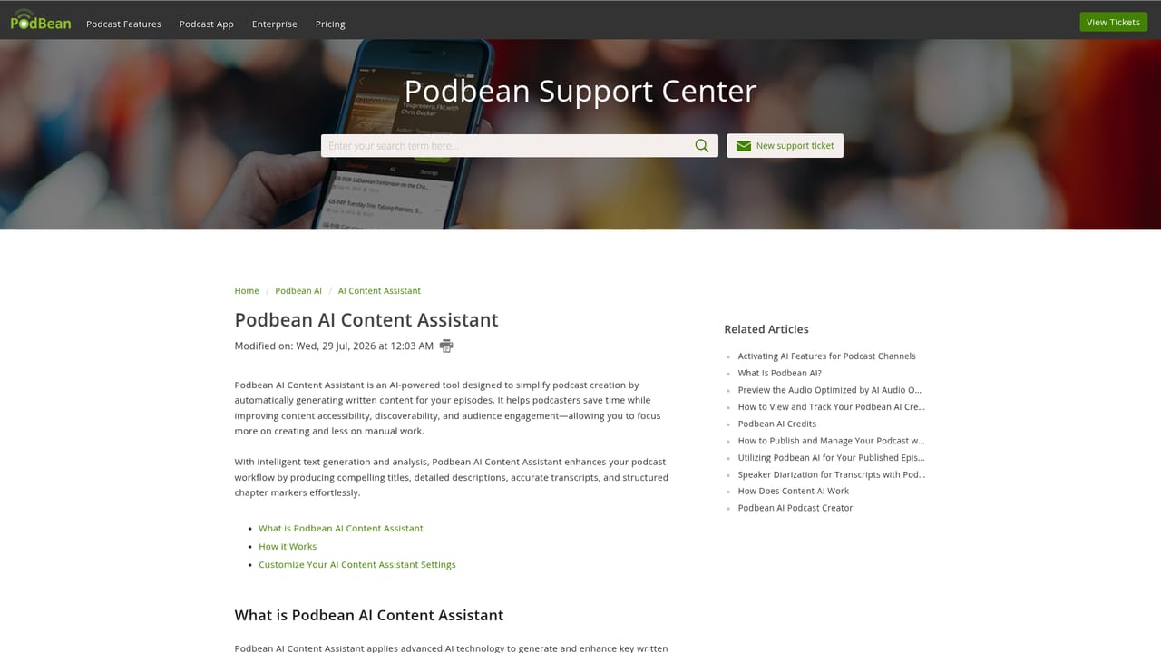 Podbean AI — Turn on the AI Content Assistant
