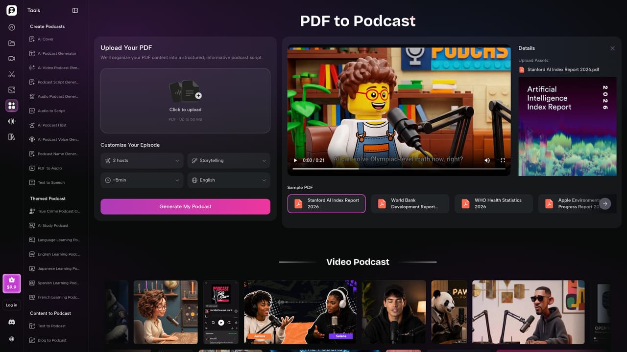PodcastorAI — Import your source content