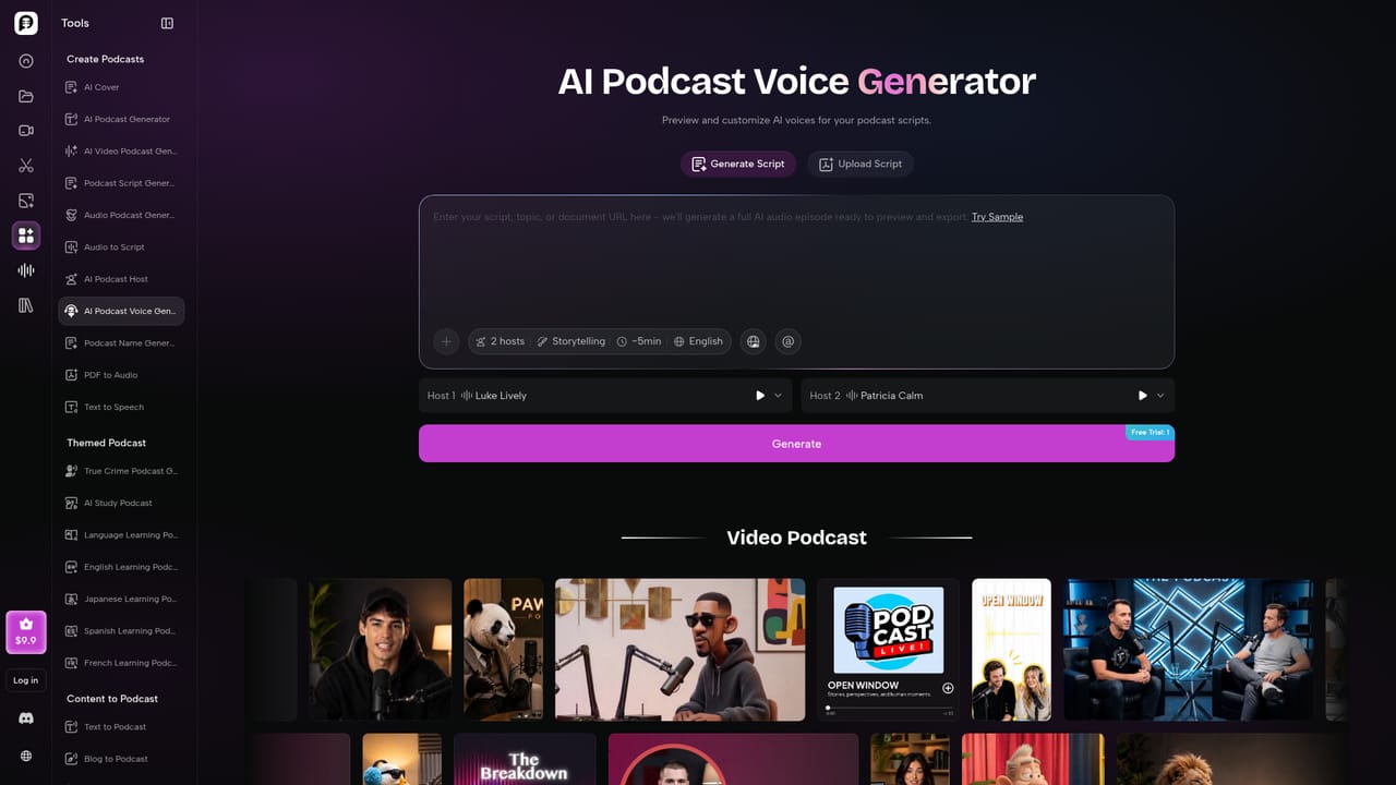 PodcastorAI — Pick voices and conversation style