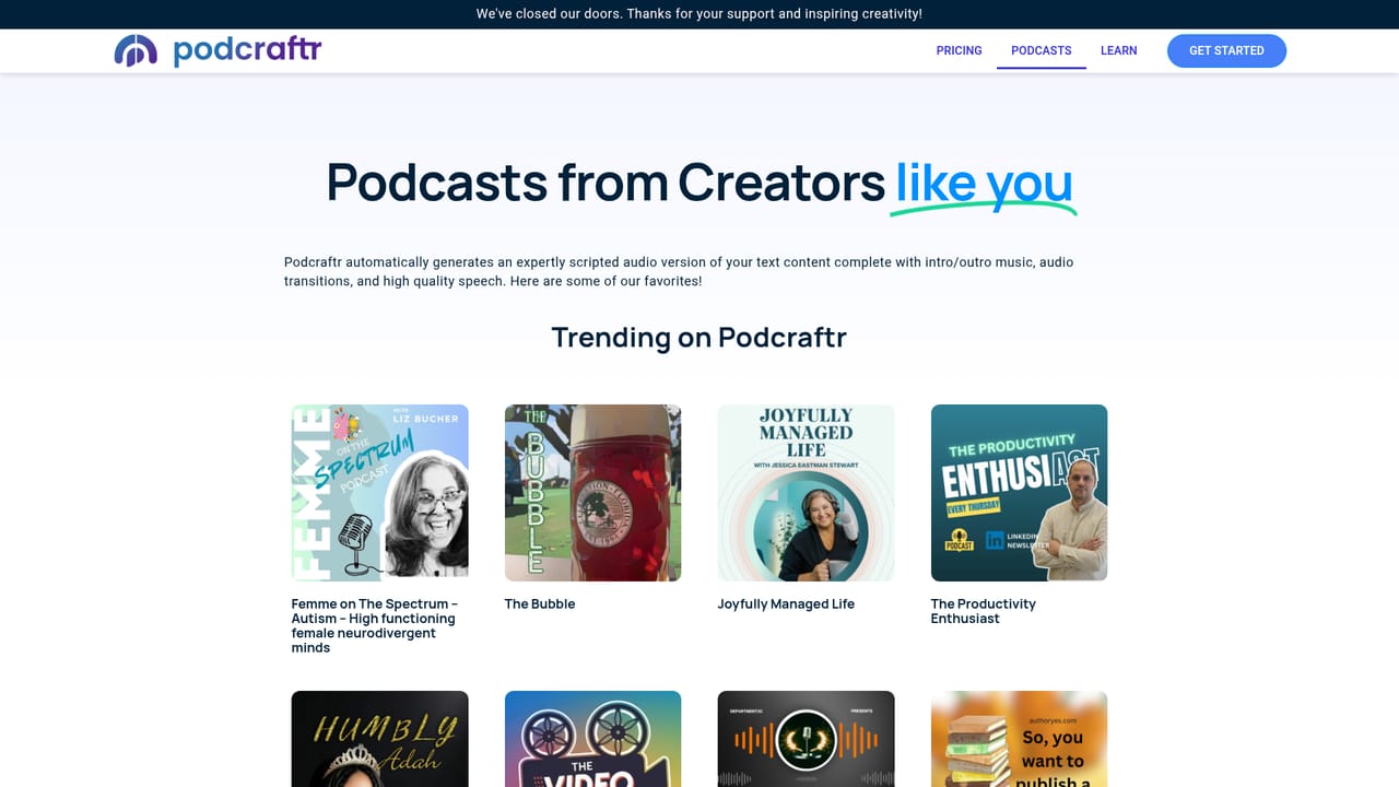 Podcraftr — Pick an episode format and voice