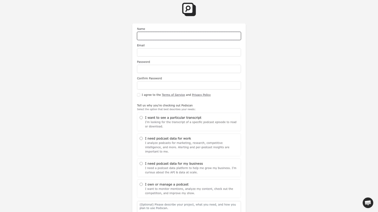 Podscan — Create a free account
