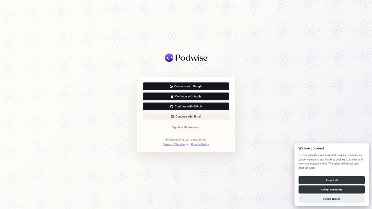 Podwise — Create your account and pick a plan tier