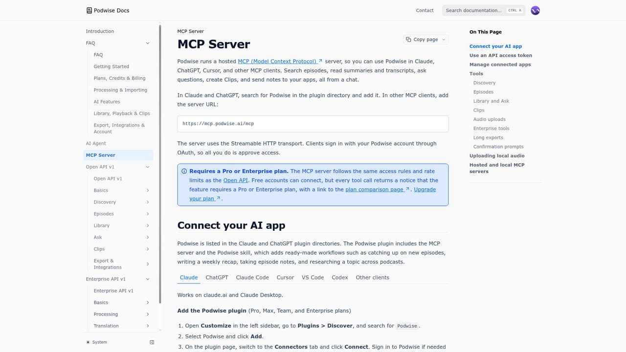 Podwise — Connect agents through MCP or the CLI