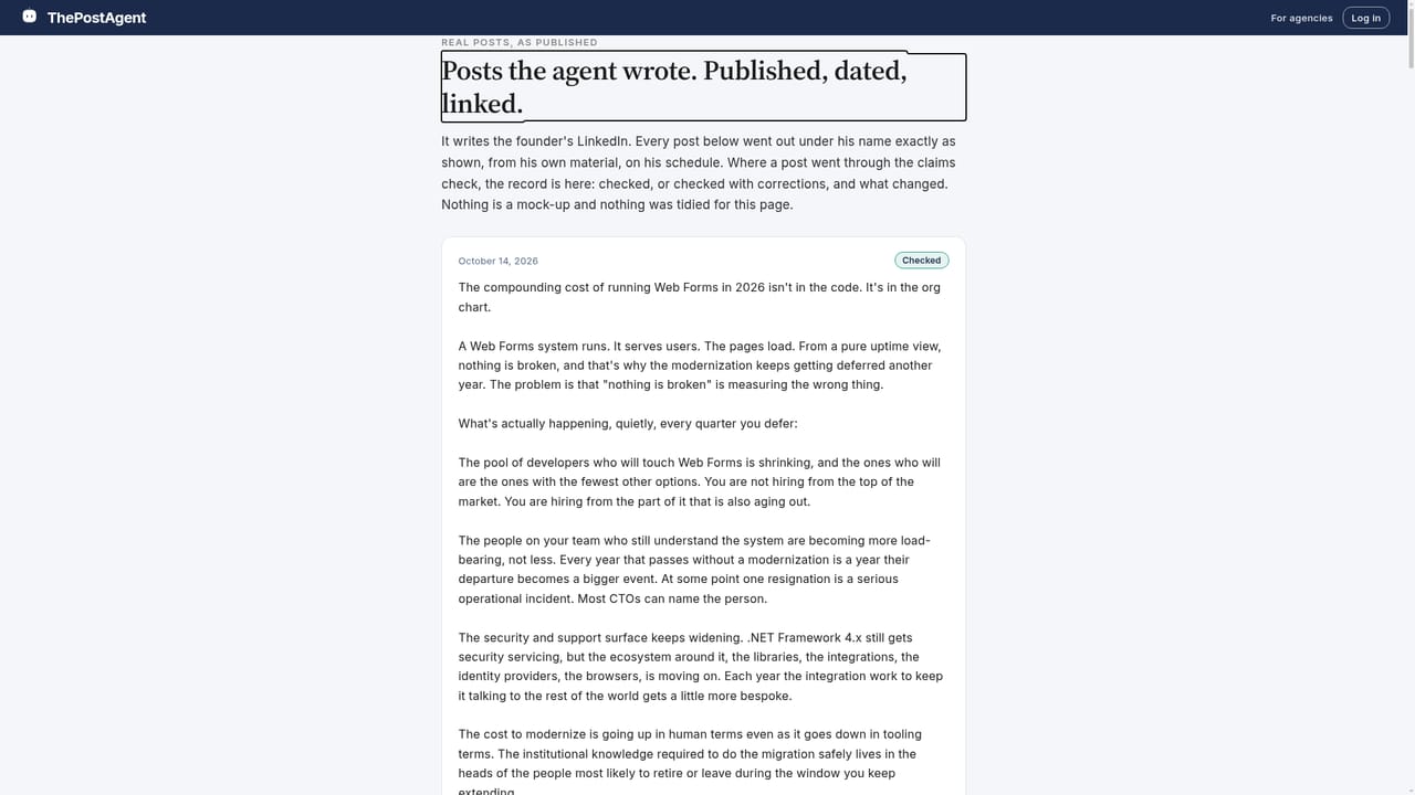PostAgent — Compare with real examples