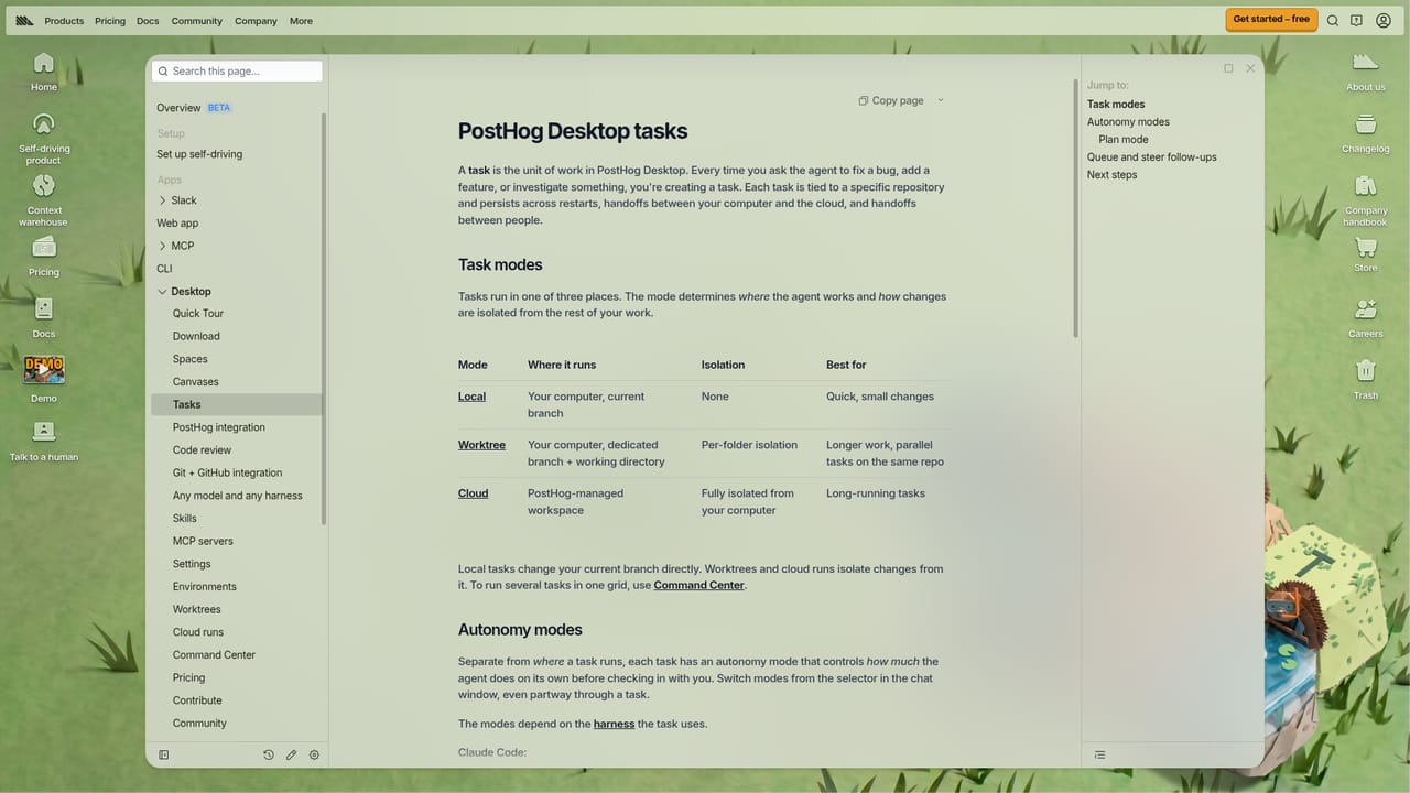 PostHog Desktop — Create your first task in Plan mode