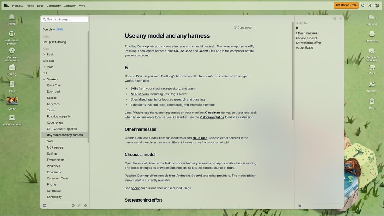 PostHog Desktop — Pick a model and effort level