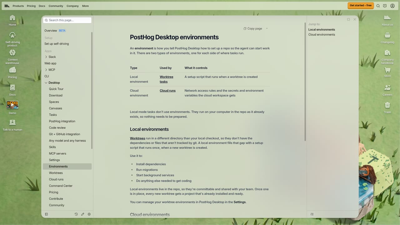 PostHog Desktop — Set up an environment for cloud runs