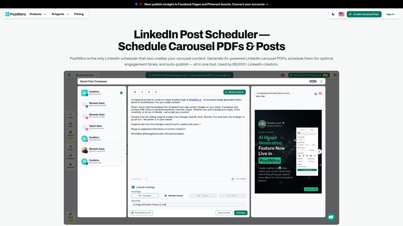 PostNitro — Connect a social account and schedule