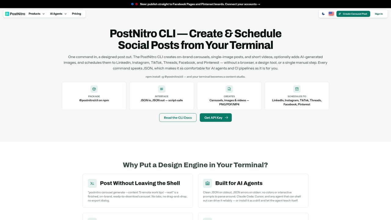 PostNitro — Automate with the CLI or an agent connector