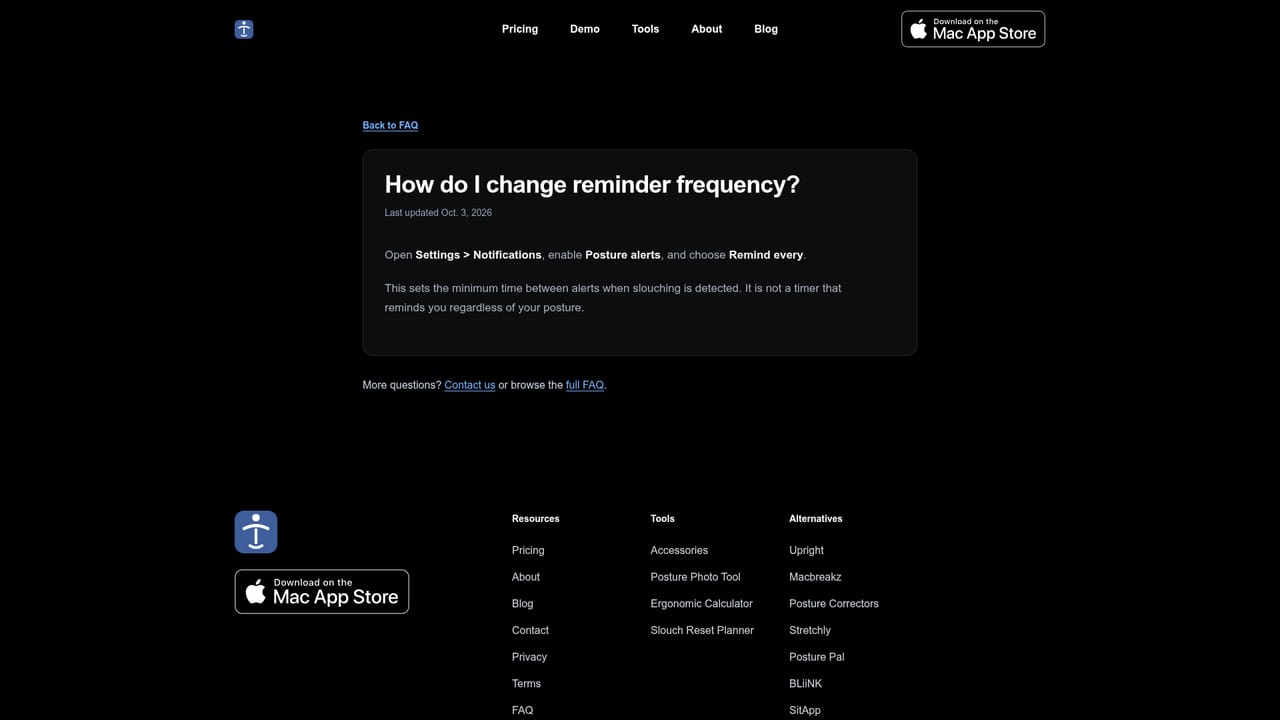 Posture Reminder App — Set reminder frequency and launch behaviour