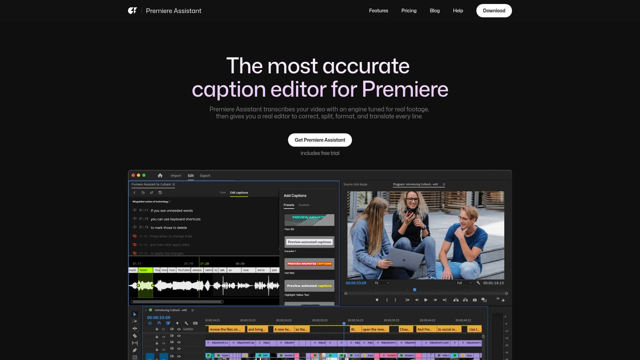 Premiere Assistant by Cutback — Generate captions