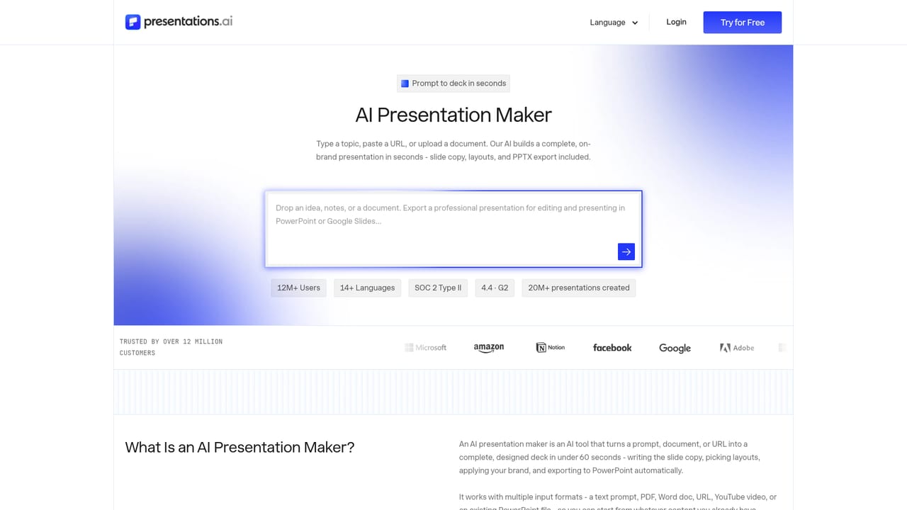 PresentationsAI — Pick the entry point that matches your input