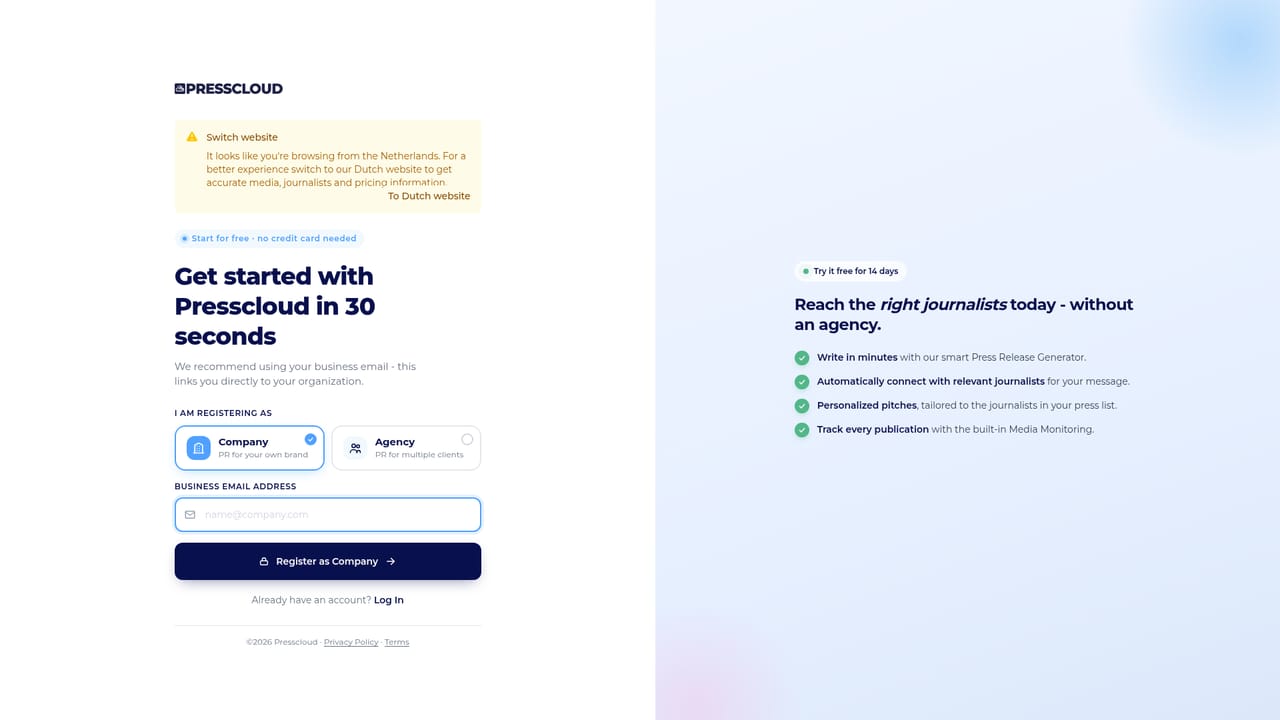Presscloud.ai — Create a free account