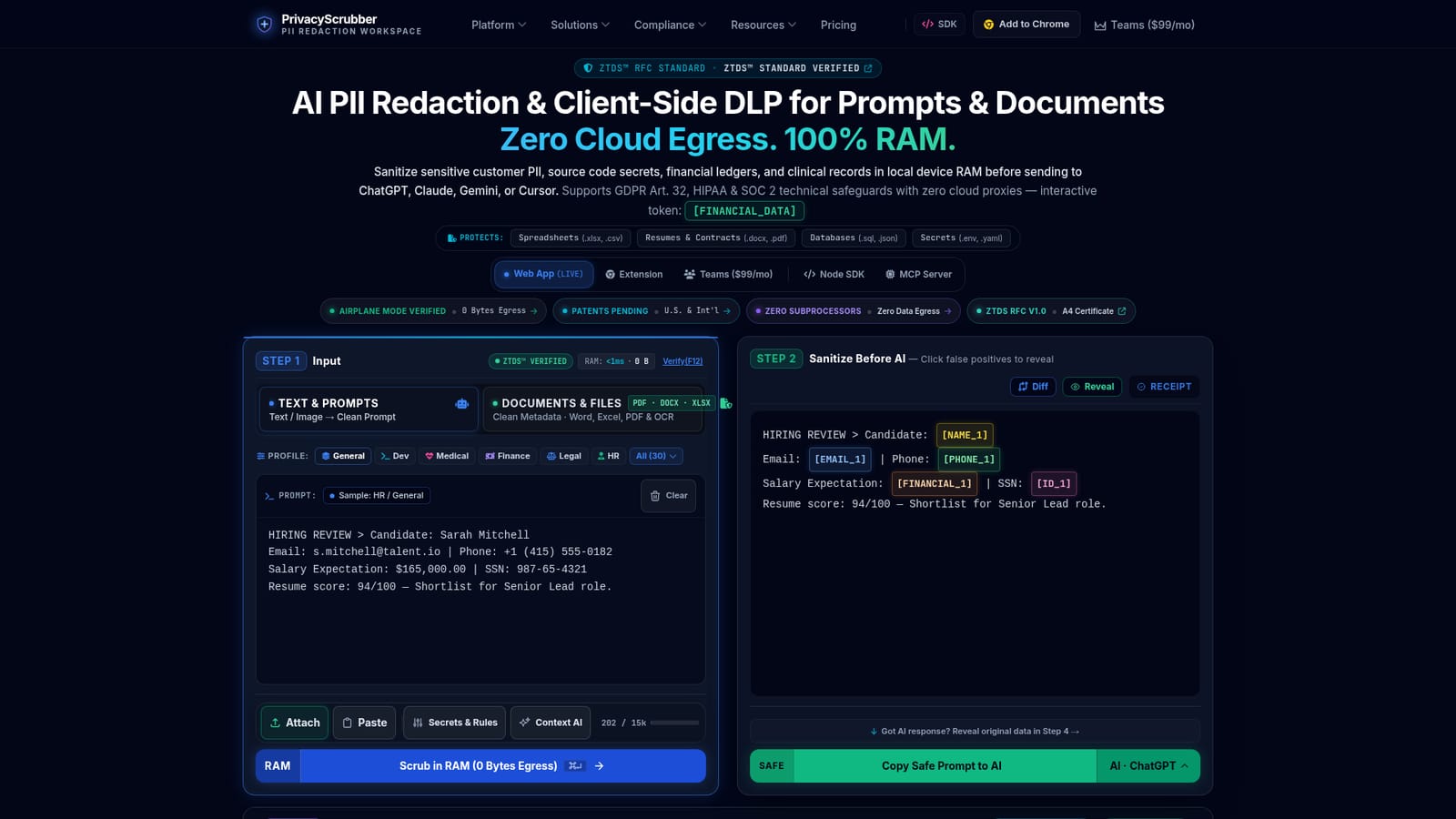 Privacy Scrubber — Open the web app and choose a profile