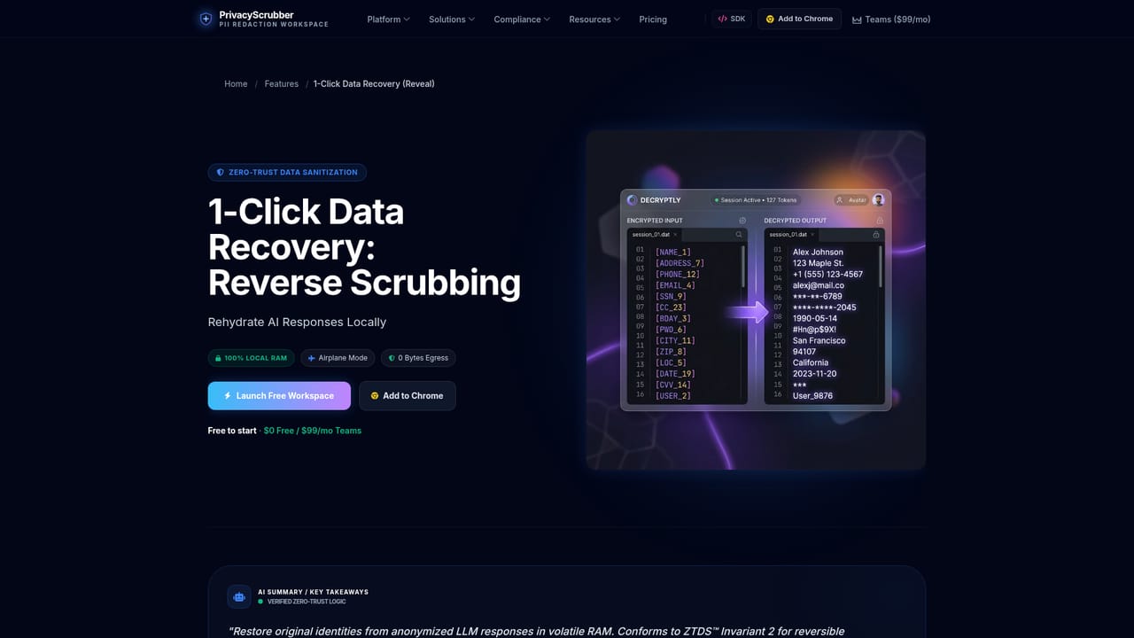 Privacy Scrubber — Reveal original data from the AI reply