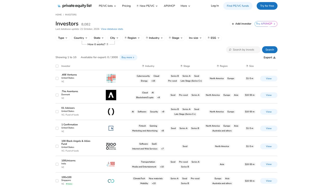 Private Equity List — Run a plain-language investor search