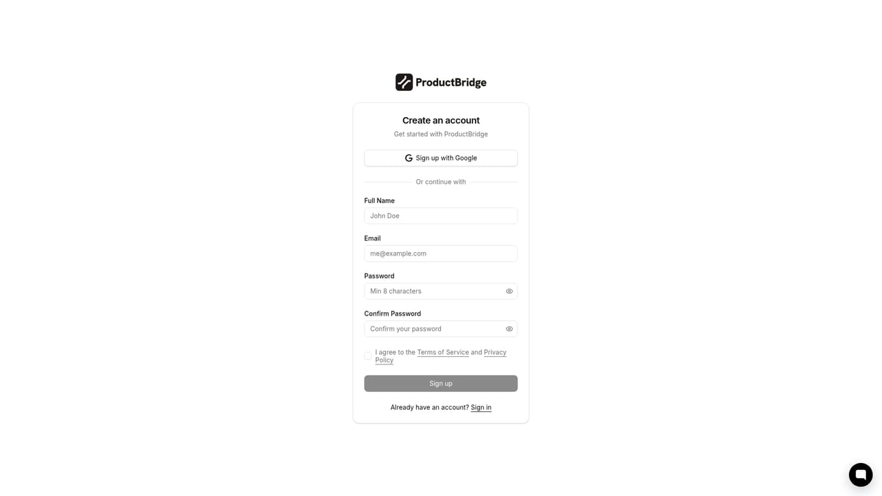 ProductBridge — Create a free account