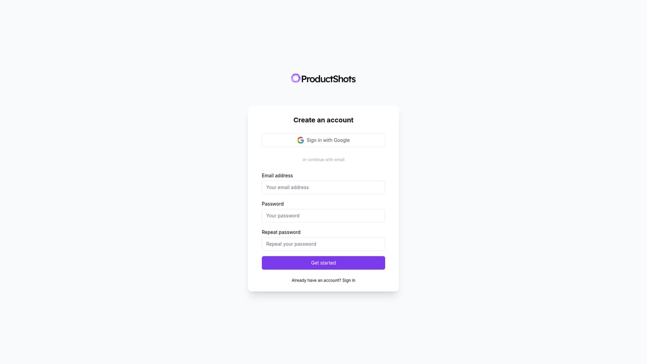 ProductShots — Create an account and start a trial