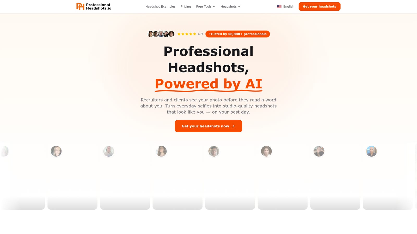 Professional Headshot.io — Start from the homepage