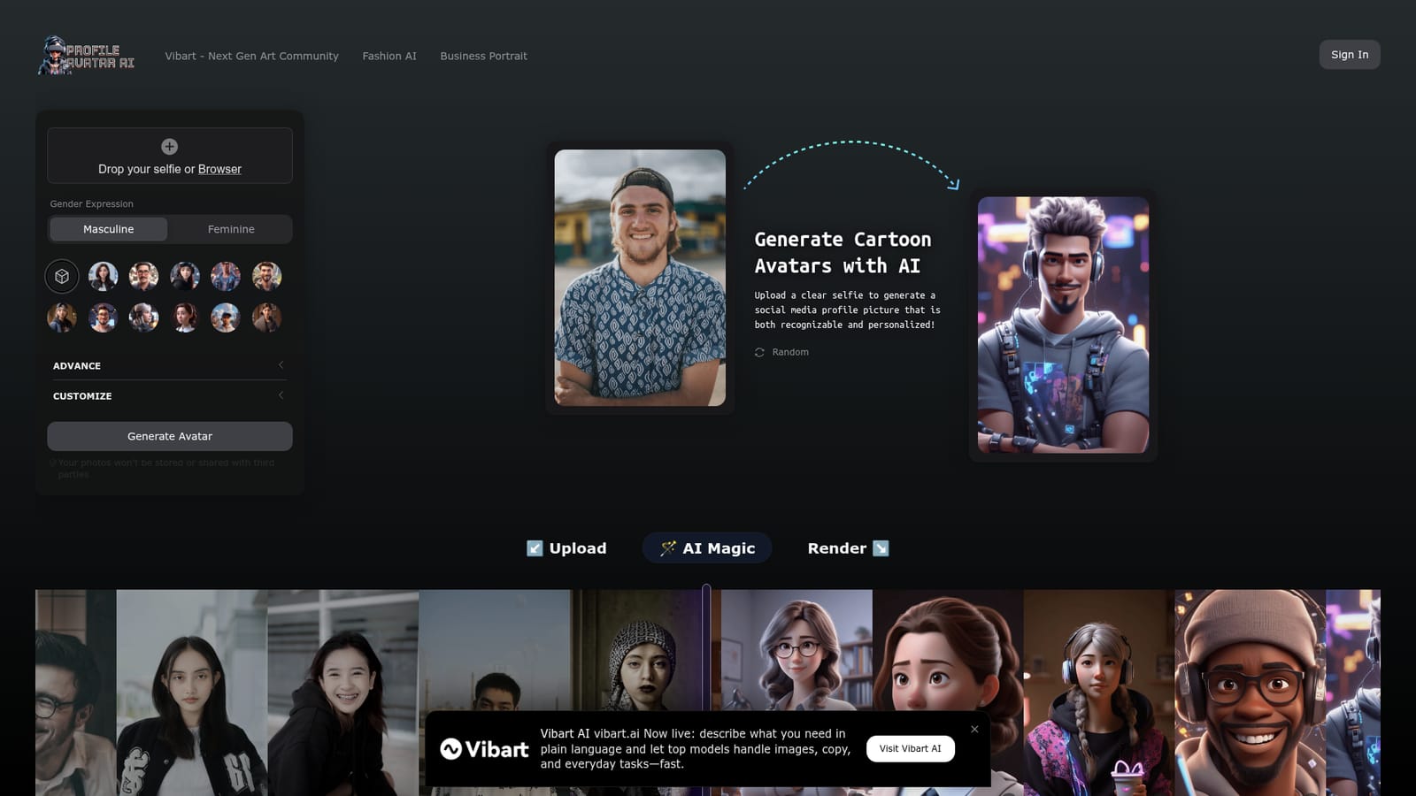 Profile Avatar AI — Open the generator on the homepage