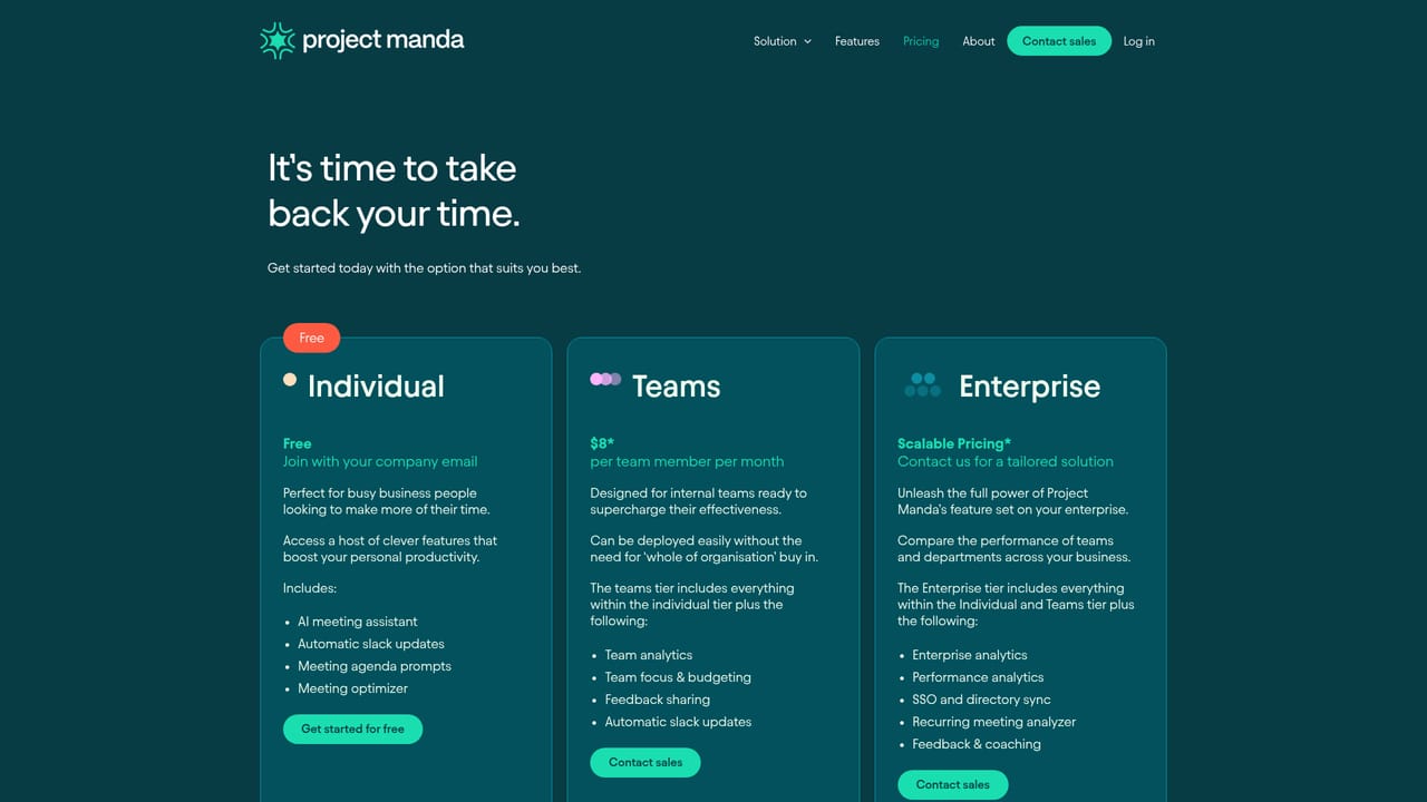 Project Manda — Compare pricing tiers before you talk