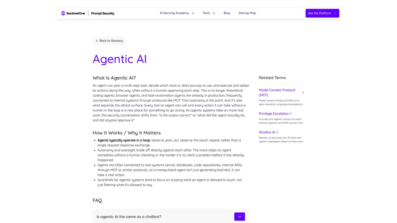 Prompt Security by SentinelOne — Read the agentic AI glossary entry