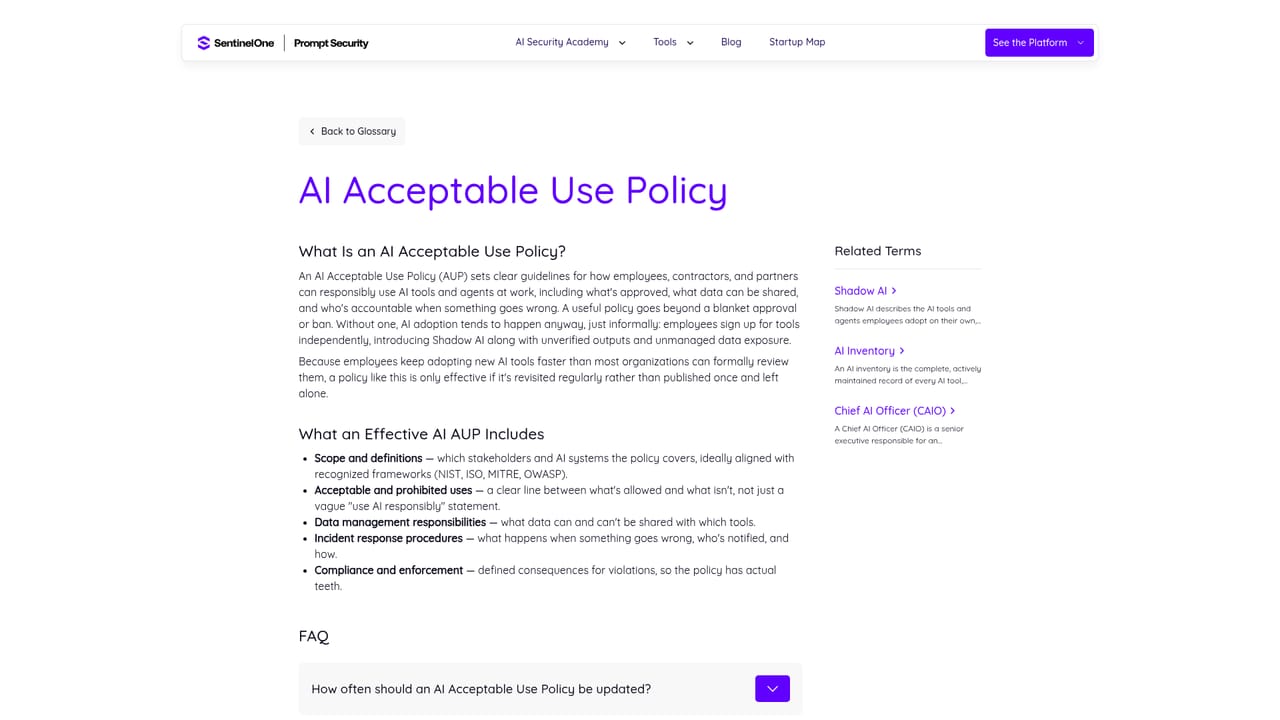 Prompt Security by SentinelOne — Draft an AI acceptable use policy