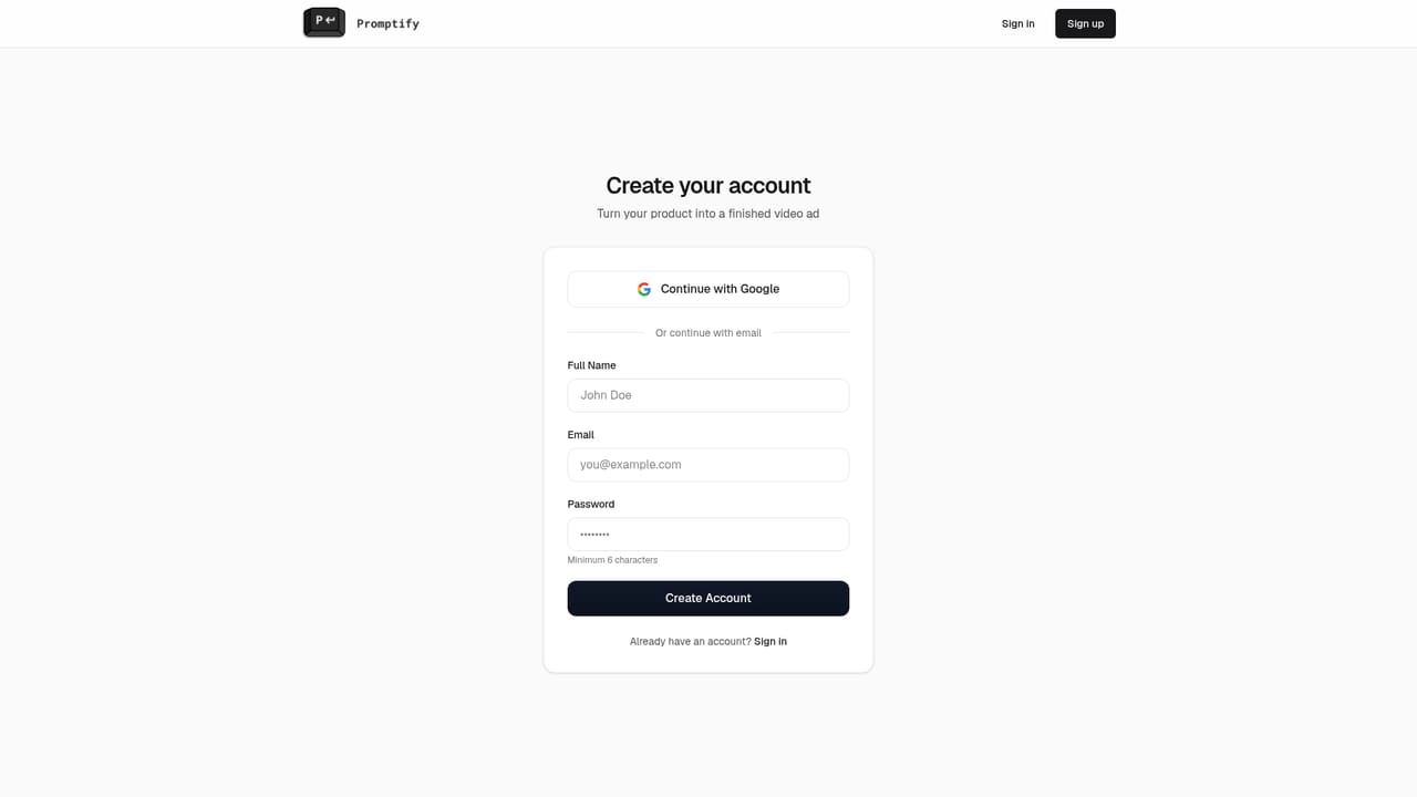 Promptify — Create your account
