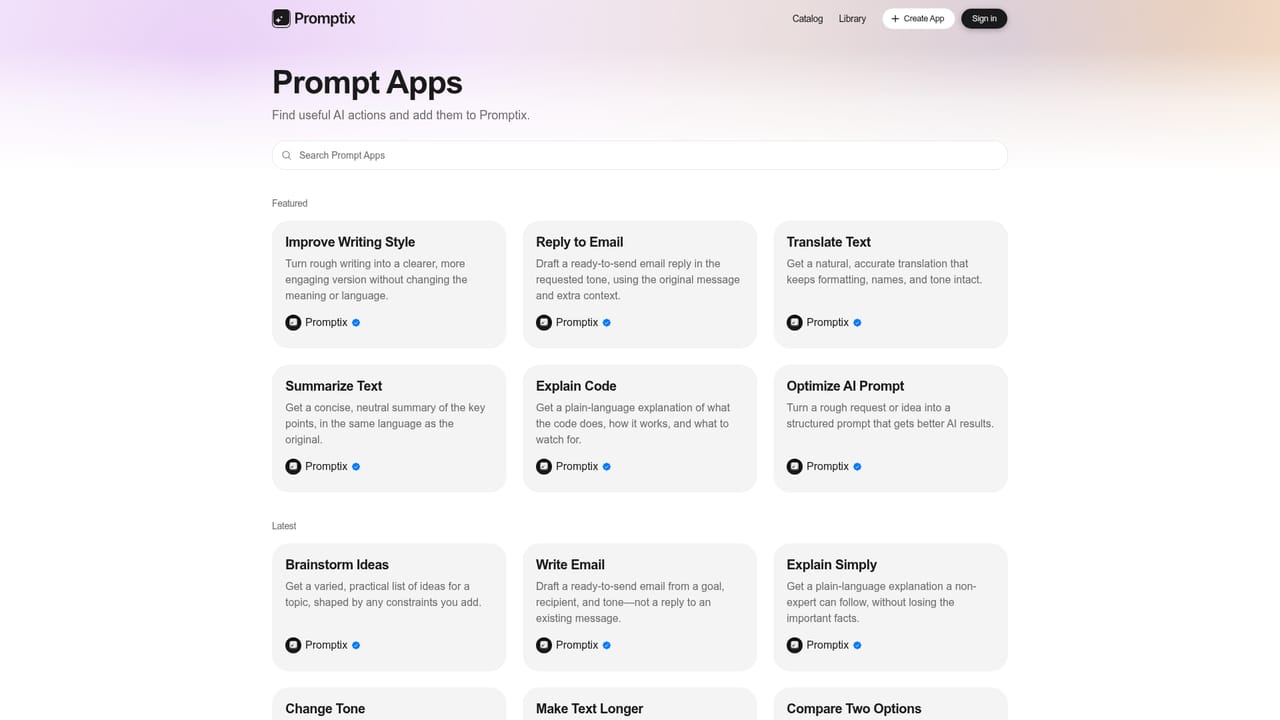 Promptix — Browse the apps catalog for ready-made prompts