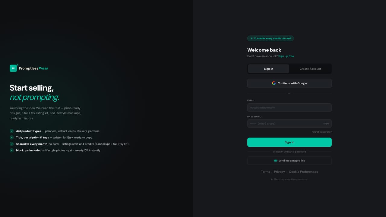 PromptlessPress — Create your account