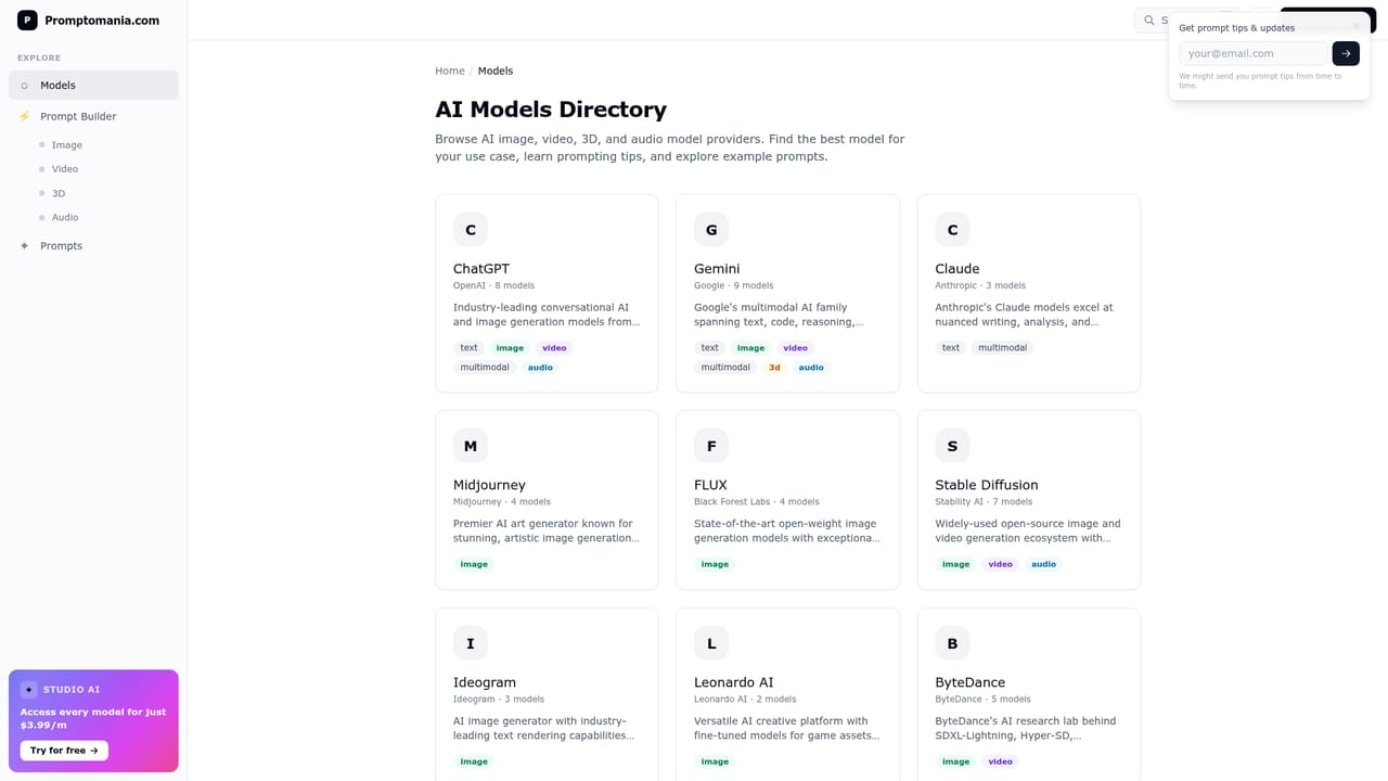 promptoMANIA — Check which model handles your media type
