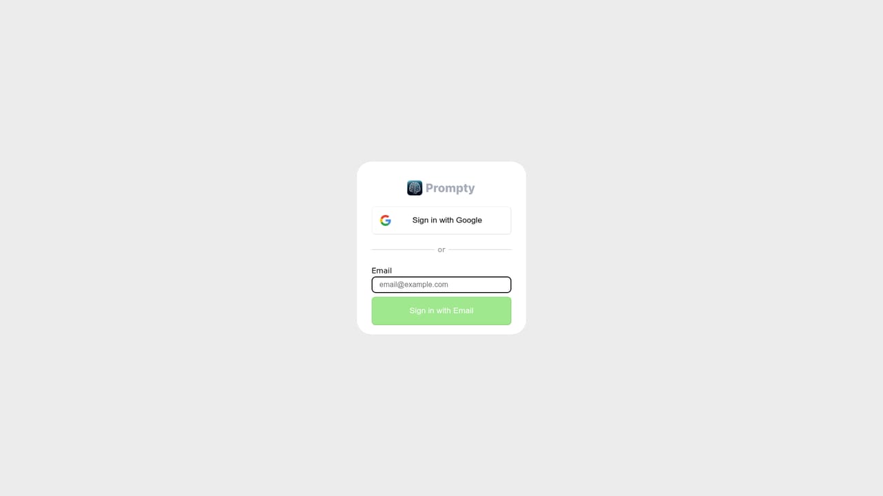 Prompty App — Open the dashboard and start a prompt