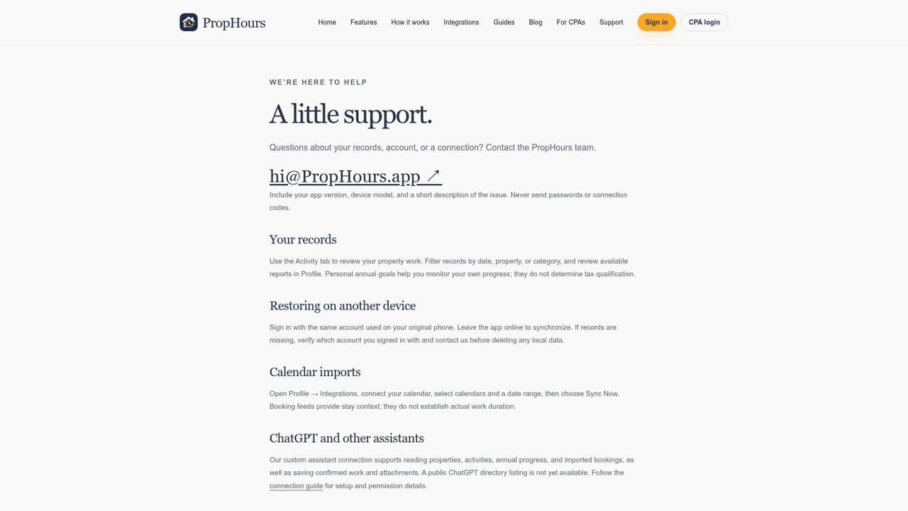 PropHours — Export a tax package for your CPA