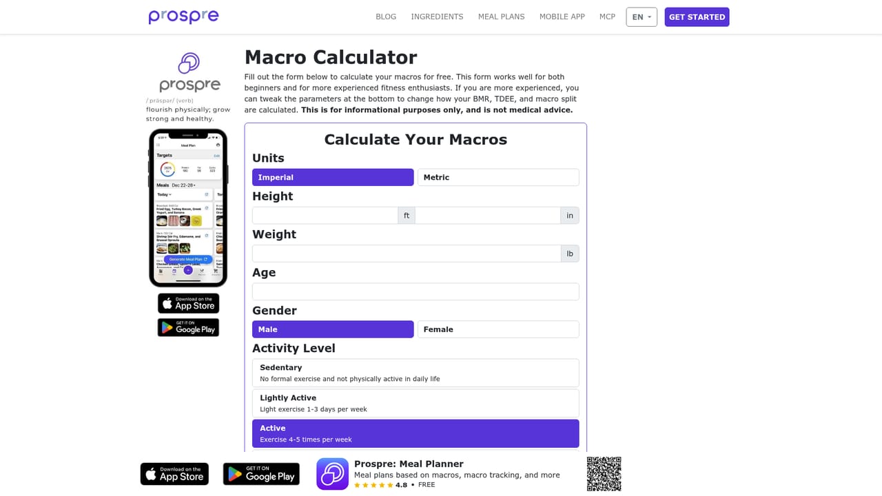 Prospre — Set your macro targets