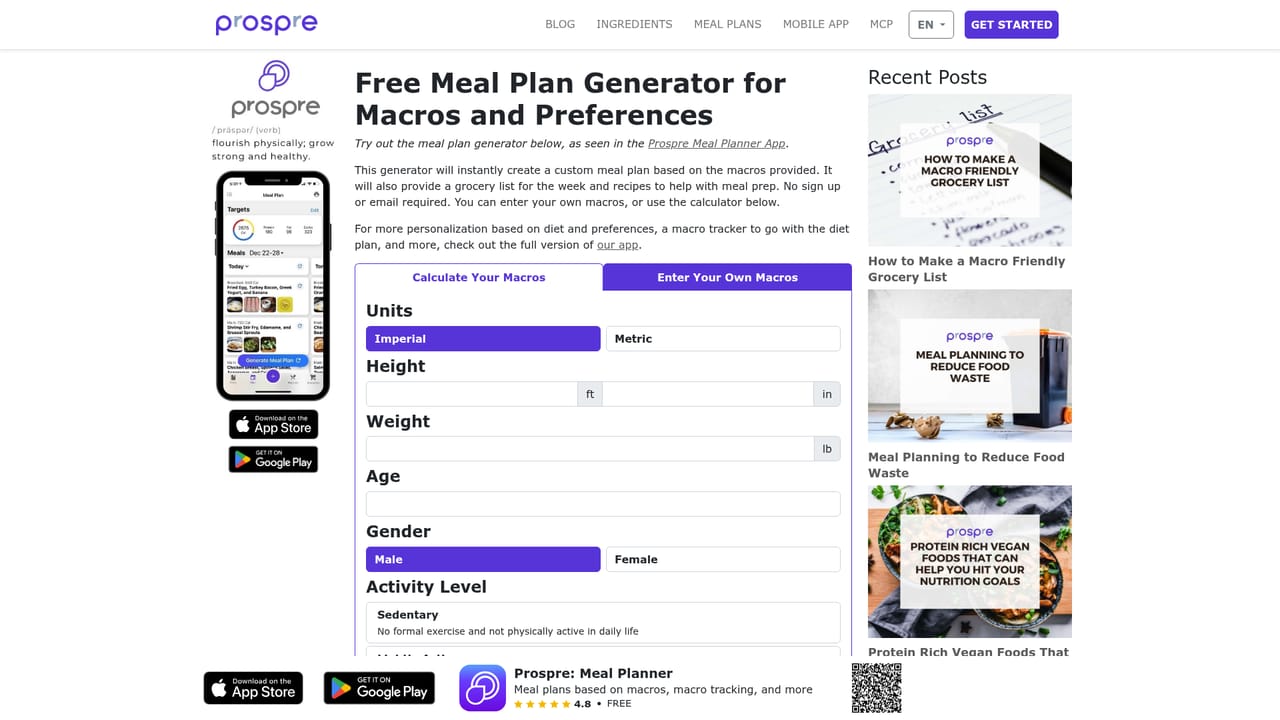 Prospre — Generate a starter plan on the web