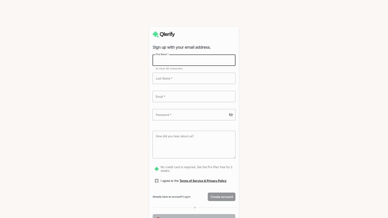Qlerify — Create your account and start the trial