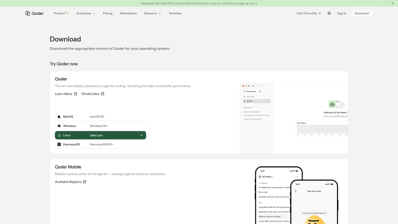 Qoder — Pick and install your client
