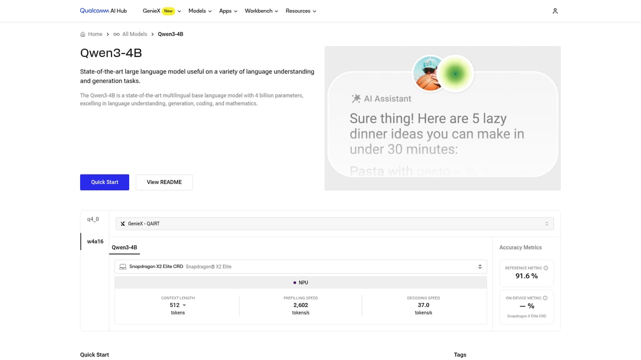 Qualcomm AI Hub — Review the model card and metrics