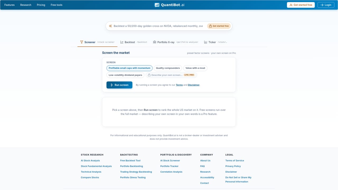 QuantiBot.ai — Try the free screener without signing up