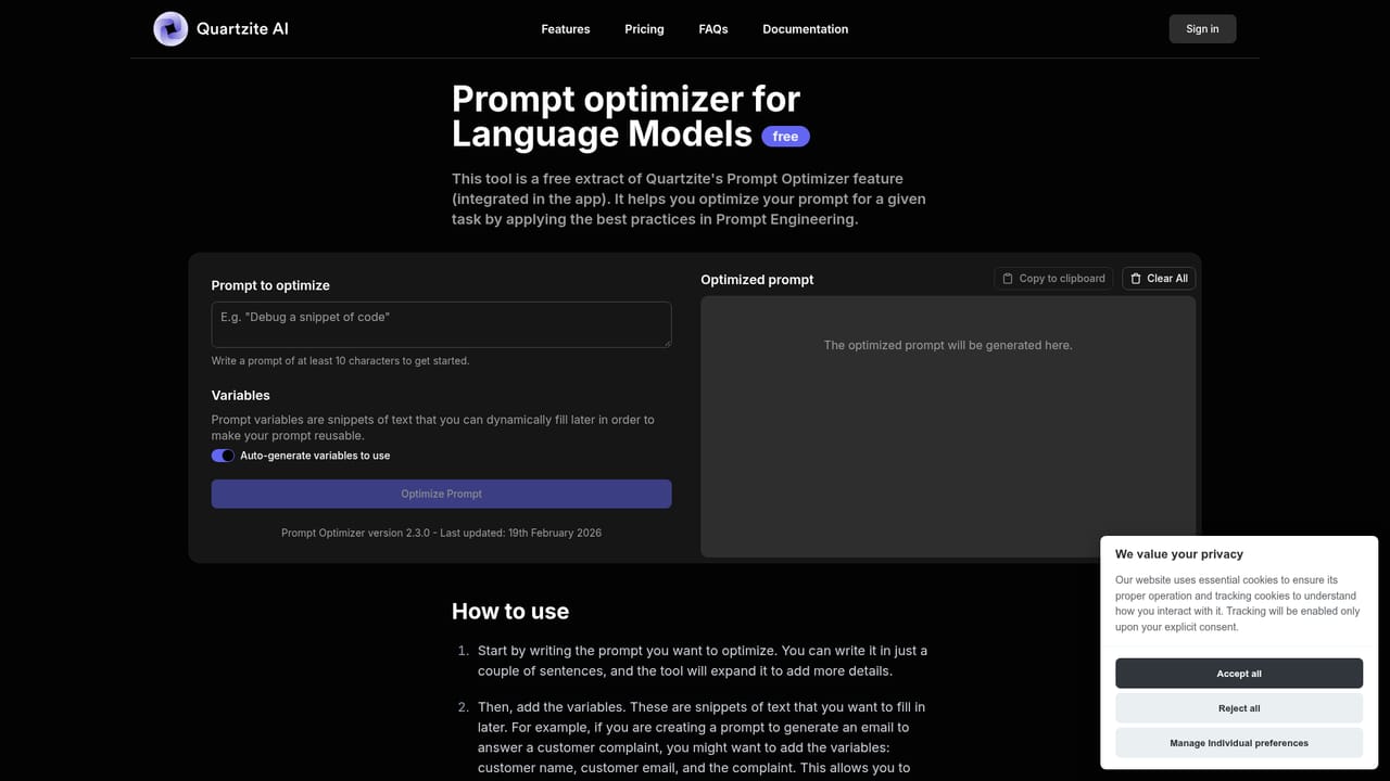 Quartzite — Try the free Prompt Optimizer