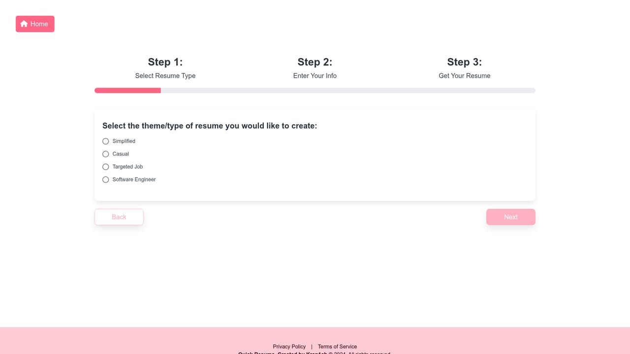 Quick Resume — Open the resume creator