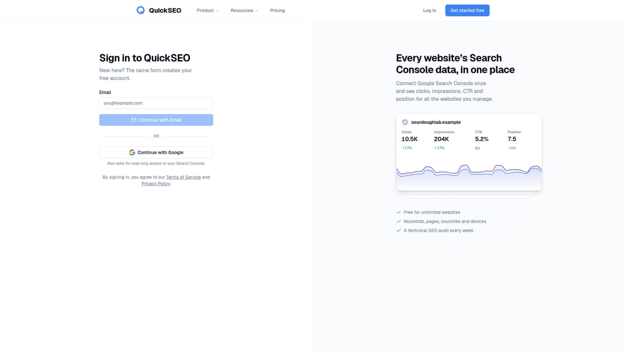 QuickSEO — Connect Google Search Console