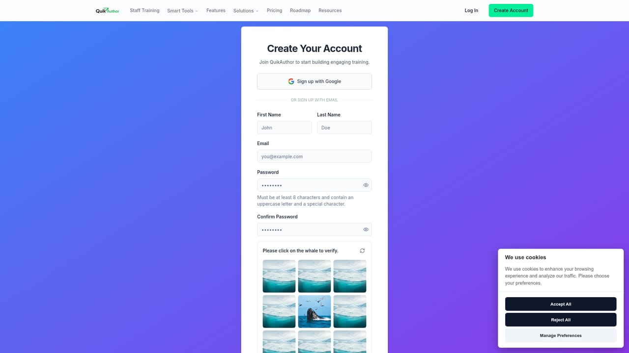 QuikAuthor — Create a free account