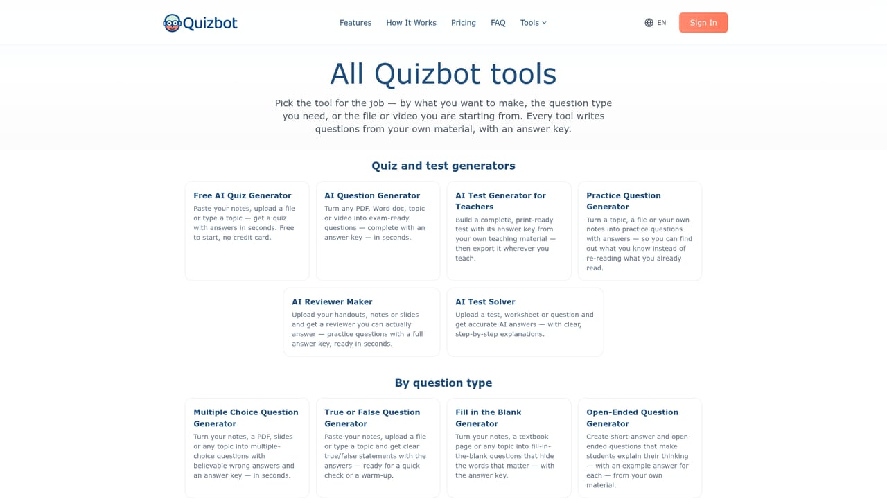 Quizbot — Pick the generator that matches your input