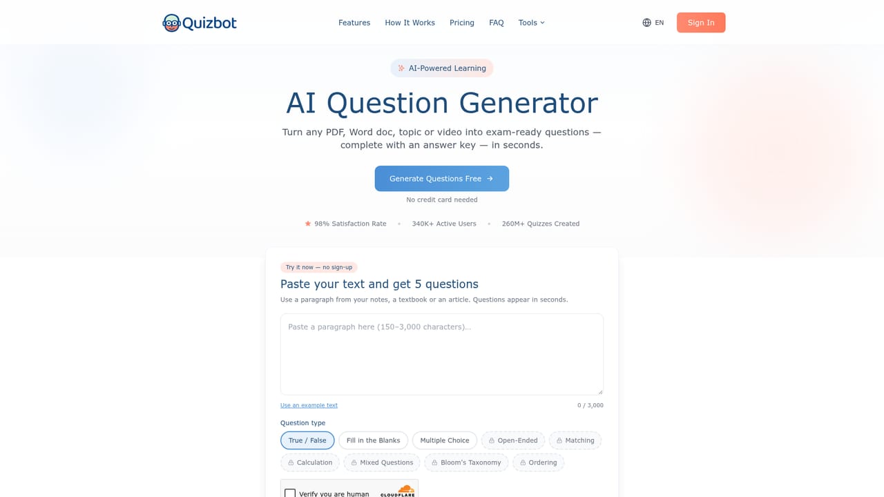 Quizbot — Choose question types and difficulty